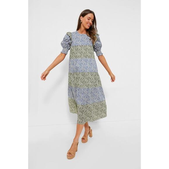 Tuckernuck HYACINTH HOUSE Green & Blue Floral Barton Midi Dress XS New - Picture 1 of 6